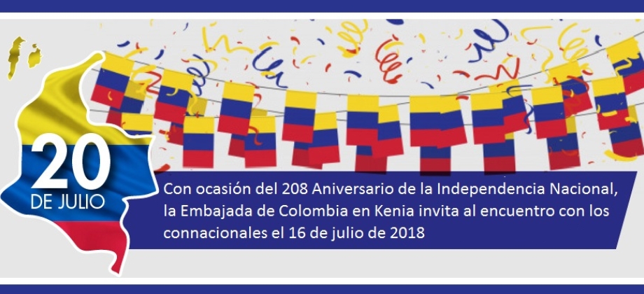 La Embajada de Colombia en Kenia invita al encuentro con los connacionales el 16 de julio de 2018